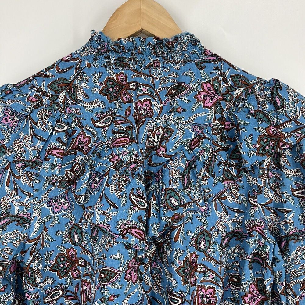 Loft Top Size Medium Bouquet Ruffle Yoke Shirt Button Up Paisley Smocked Prairie - Picture 6 of 10